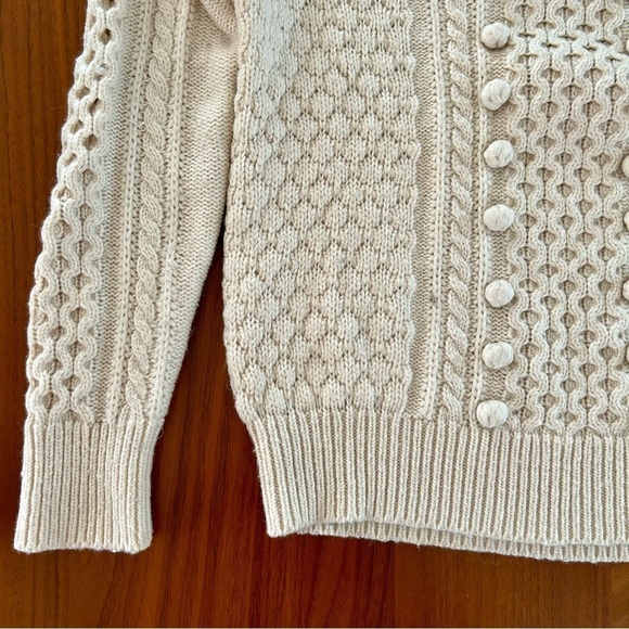 J. Crew Cream Lambs Wool Pom Pom Cable Knit Crew Neck Sweater Rory Gilmore - Picture 3 of 7